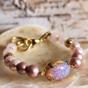 Pink Fire Opal In Powdered and Rose Pink Bead Bracelet